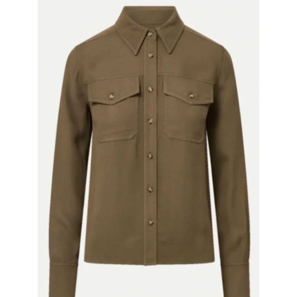 Veronica Beard Women's Pepper Military Button Blouse Cypress Green Sz 0 NWT 468